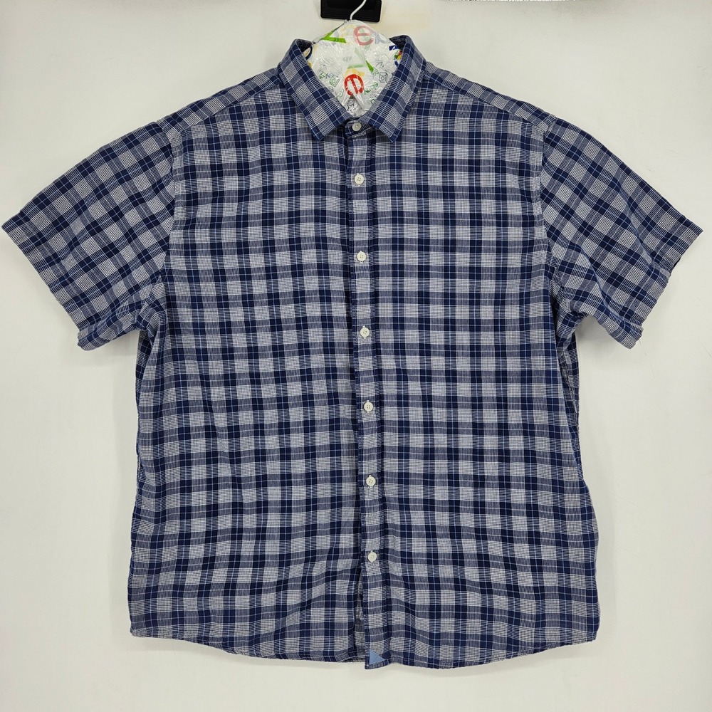 UNTUCKit Shirt Mens XXL Blue Plaid Button Up Short Sleeve Casual Preppy